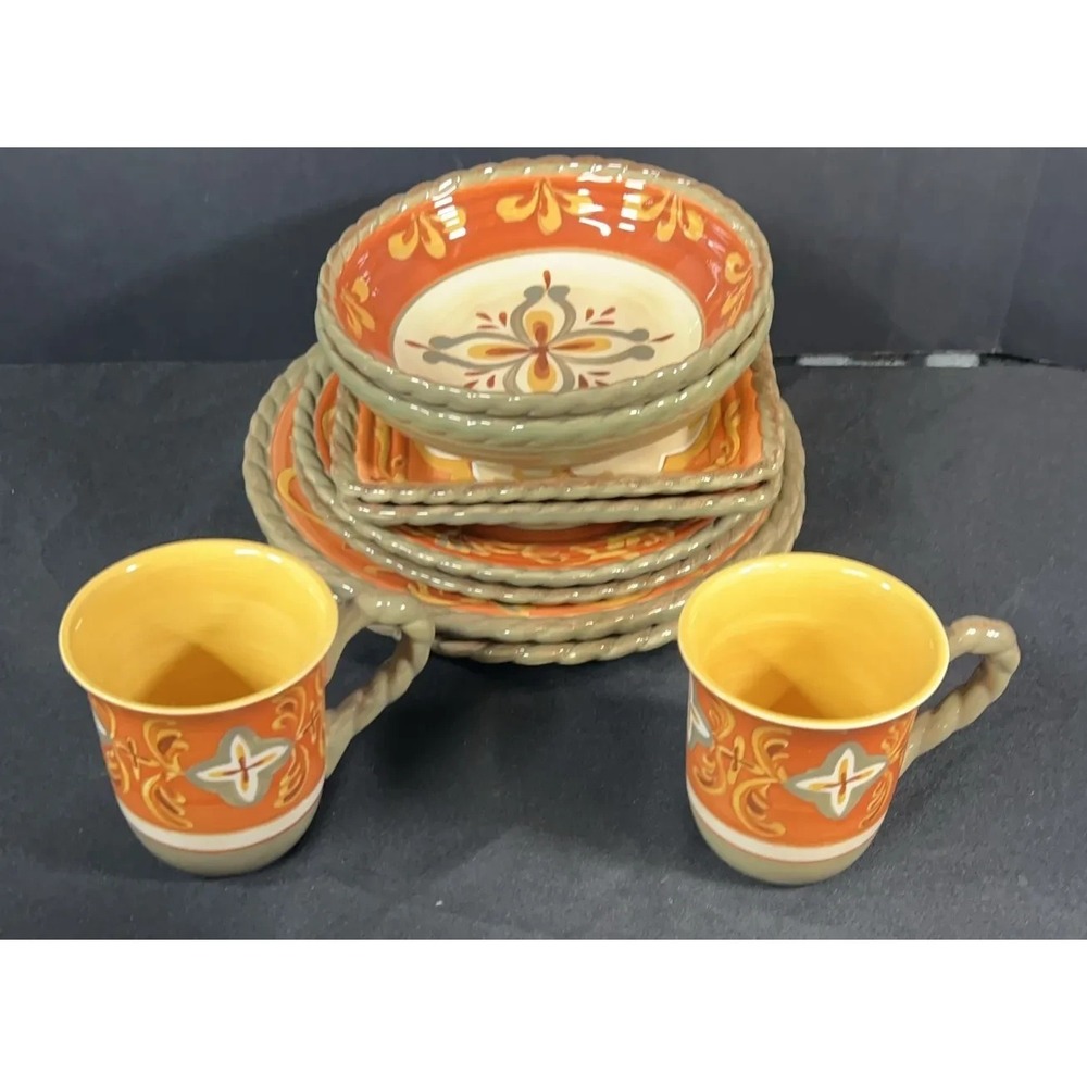 10 Pieces of Artimino Stoneware 2 Square 2 Dinner 2 Salad Plates 2 Bowls 2 Mugs